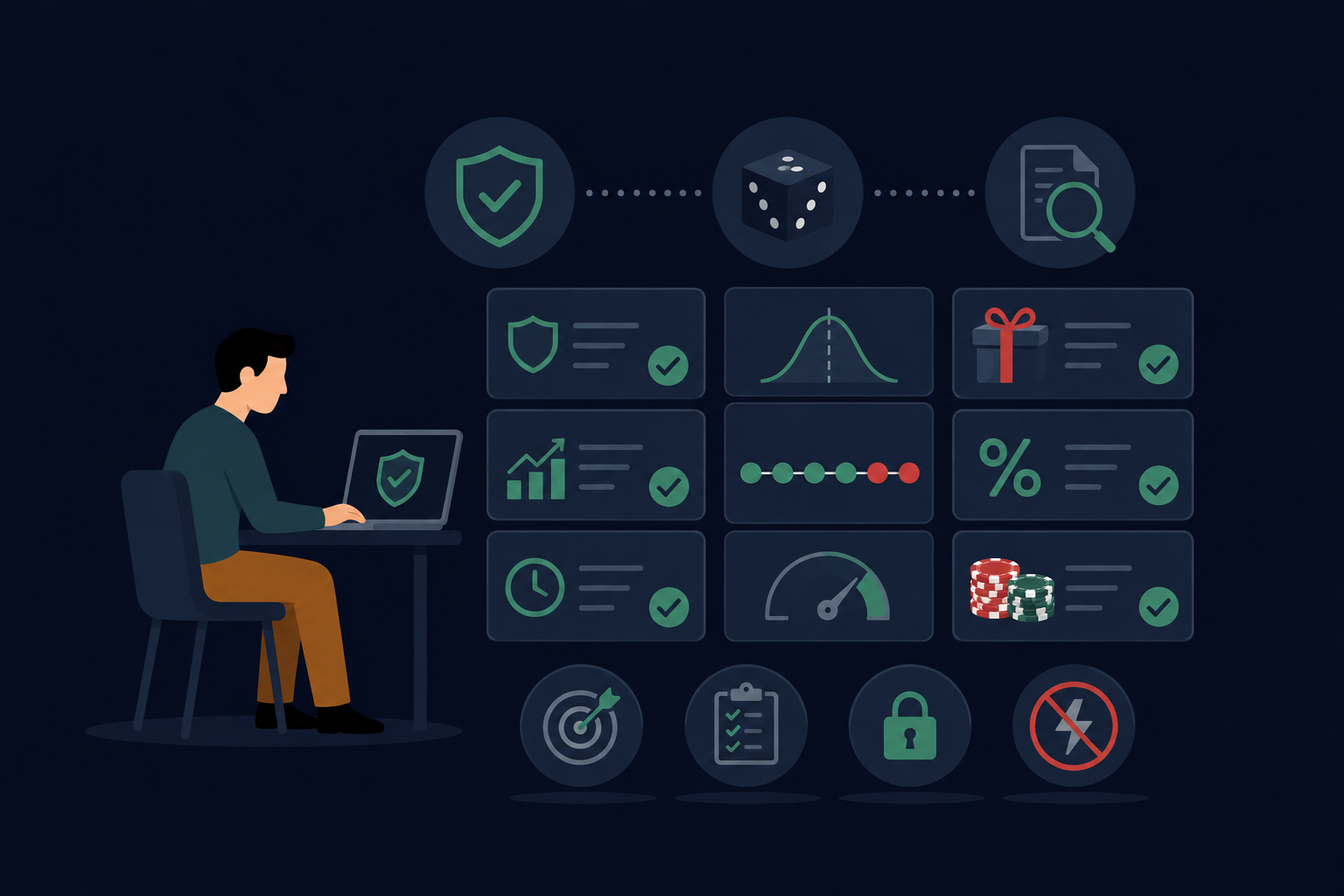 Start Here page hero image: calm guide to provably fair verification and bankroll rules