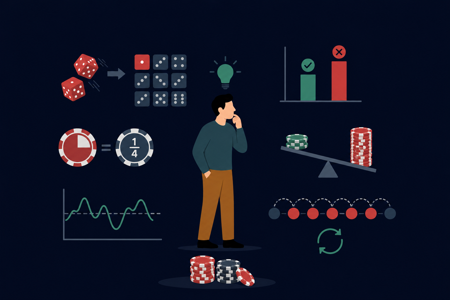 Probability basics for casino games: independence, odds, expected value and streaks