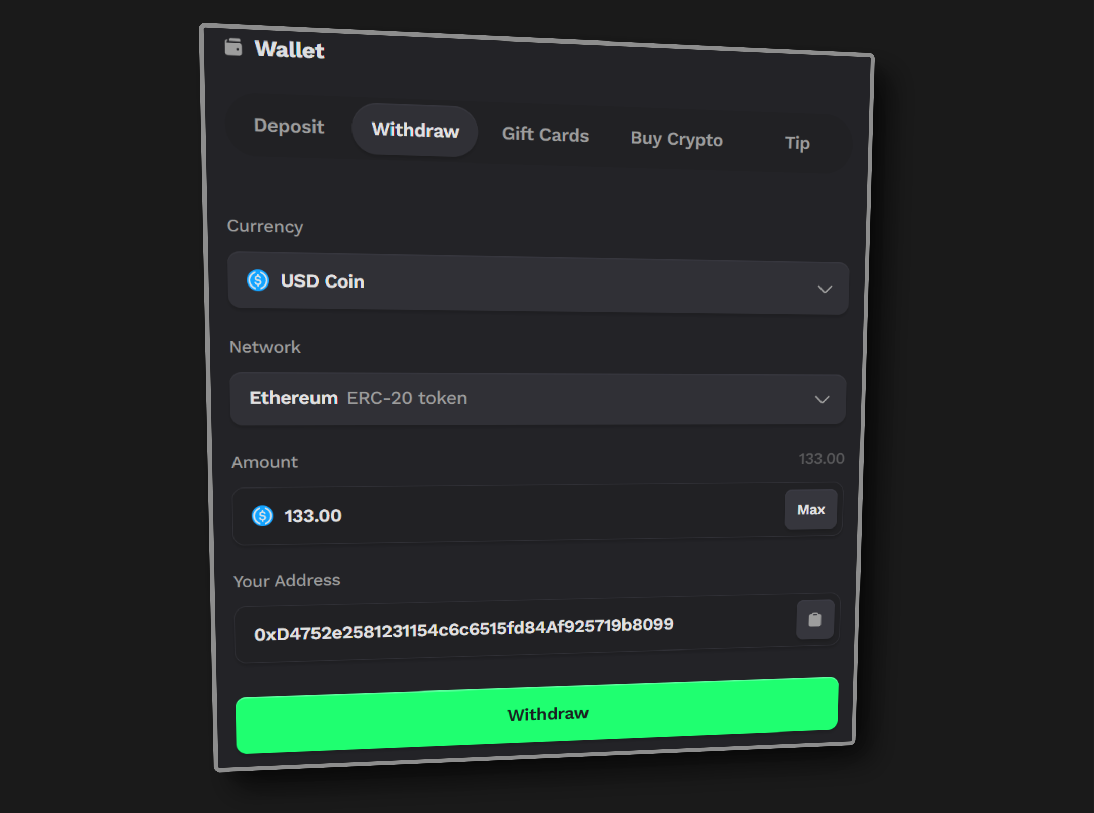 Instant Crypto Casino On-Chain Withdrawal Interface