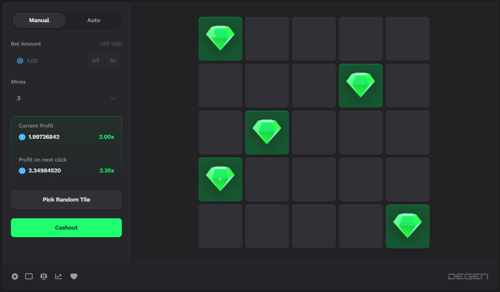 Mines 5x5 Grid Cryptographic Tile Distribution