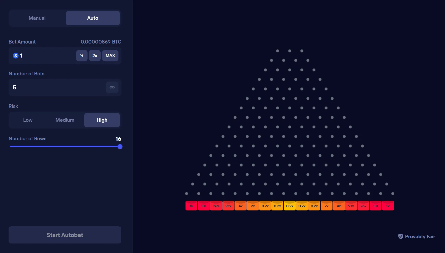 Plinko 16-Row Binomial Simulation