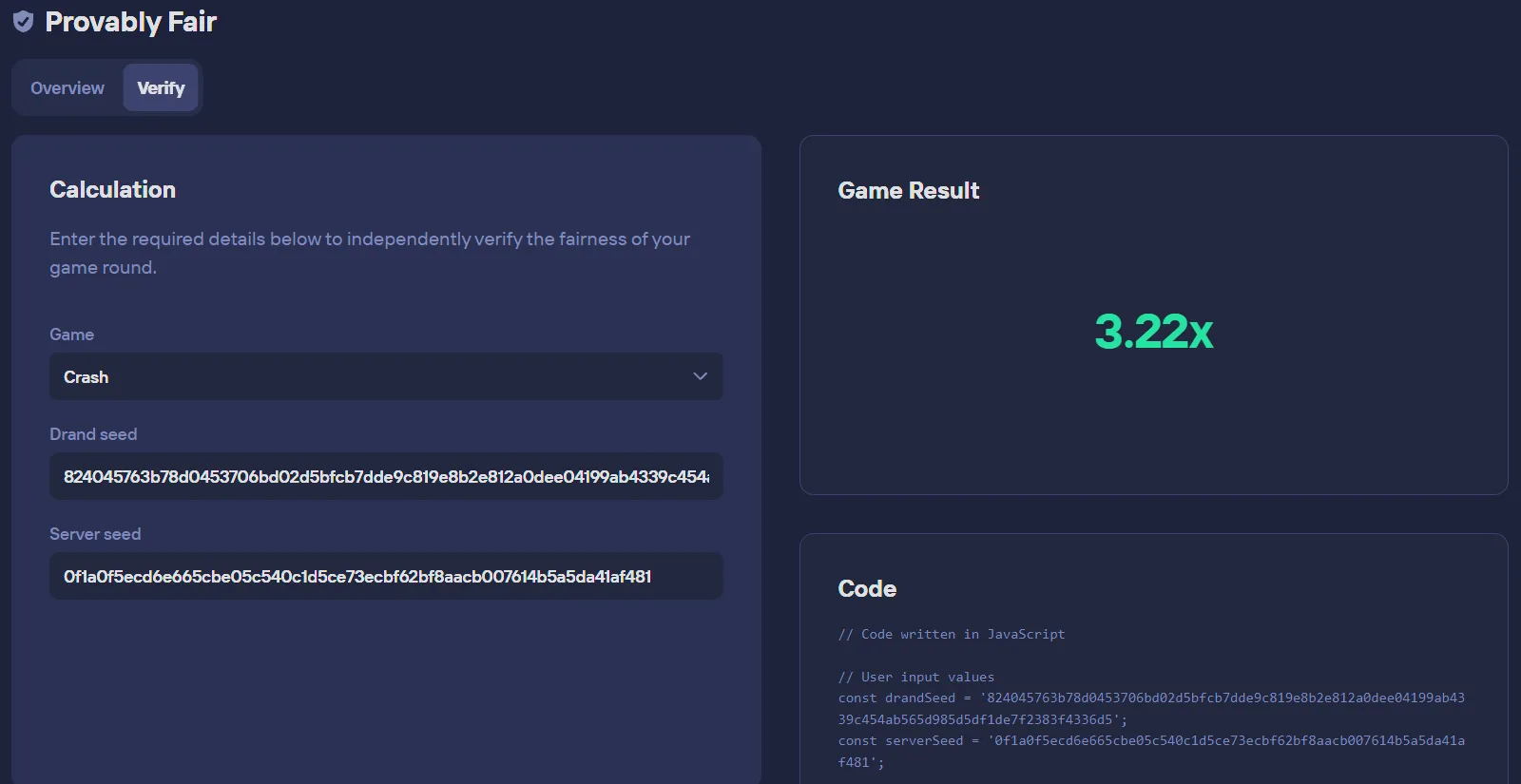 Crash Round Hash Verification Modal