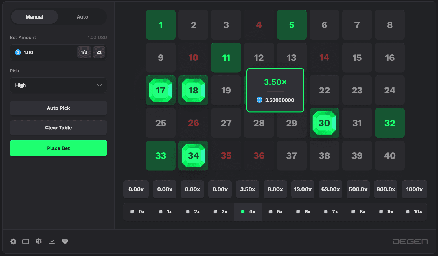 Provably Fair Keno Grid